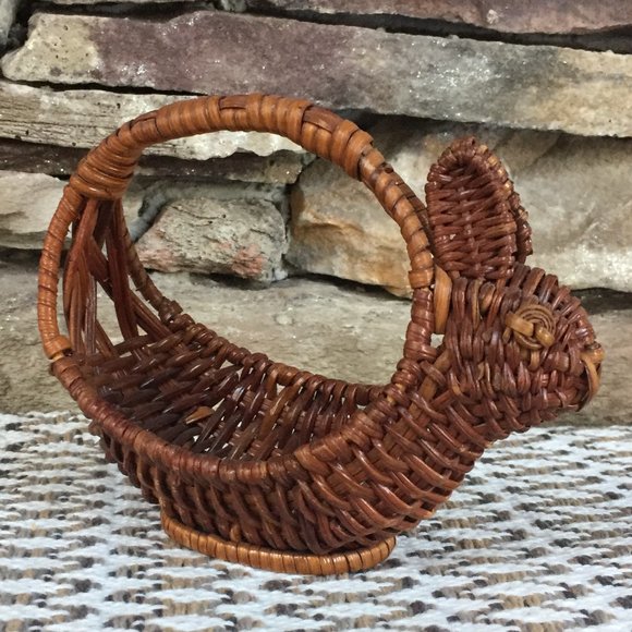 Vintage Wicker Rabbit Basket Easter Bunny Boho